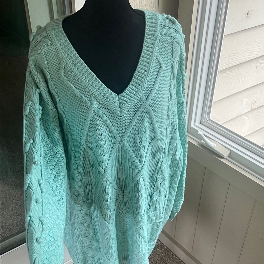 Mint Green Cable Knit Sweater